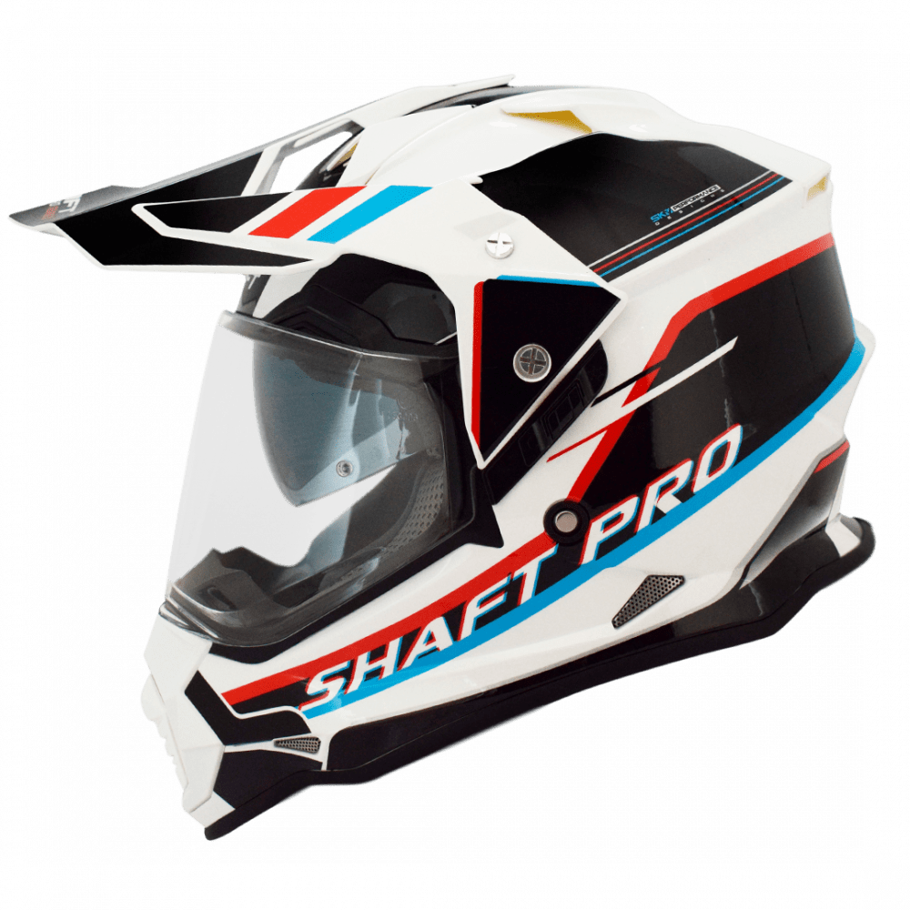 Casco moto shaft pro mx-370dv multipropósito tourismo bl rj-az sun visor norma europea ecer-2205