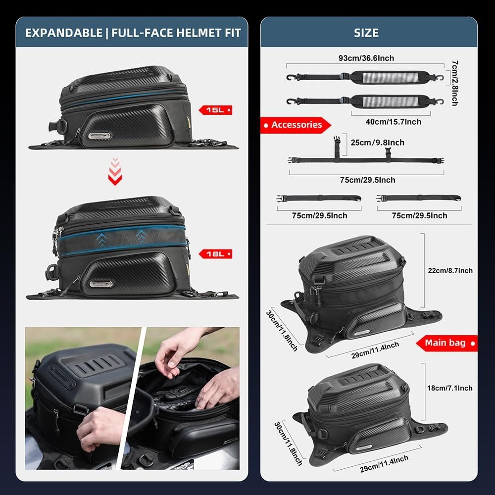 Bolso estanque para moto rhinowalk mtr3001 expandible 15 a 18 litros - Imagen 4