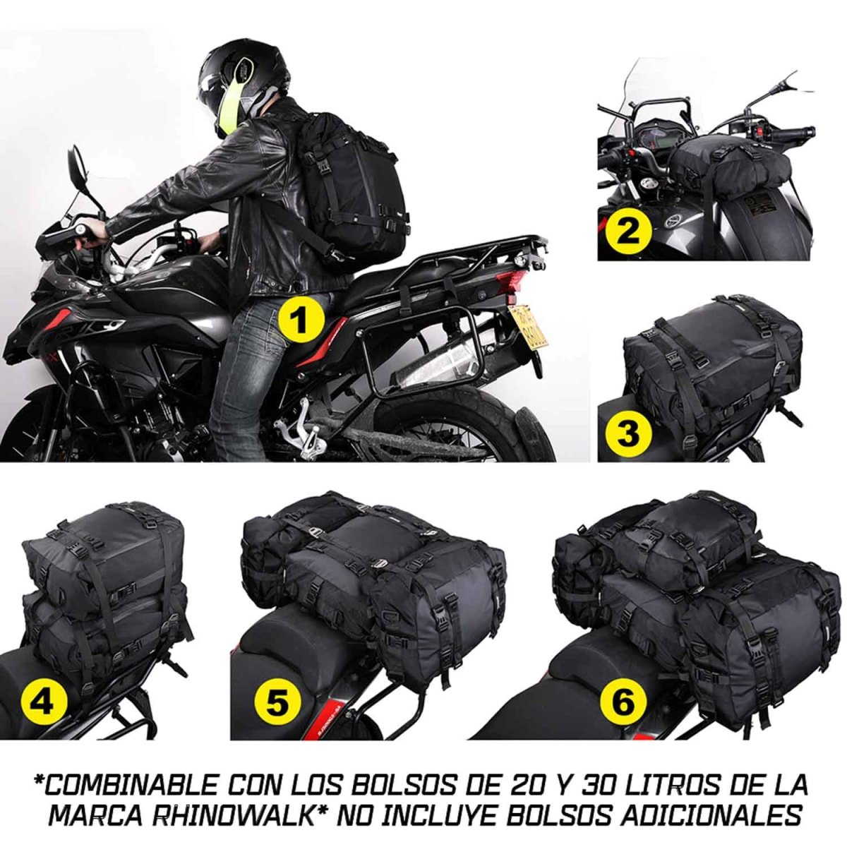 Bolso impermeable para moto rhinowalk mt21630 30 litros multi uso - Imagen 7
