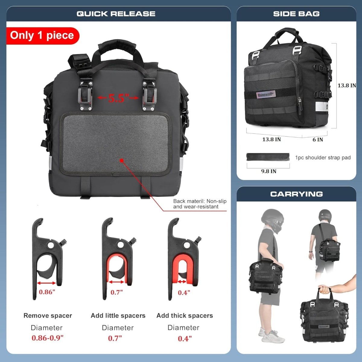 Bolso lateral para moto rhinowalk MT2040 20 litros impermeable - Imagen 8