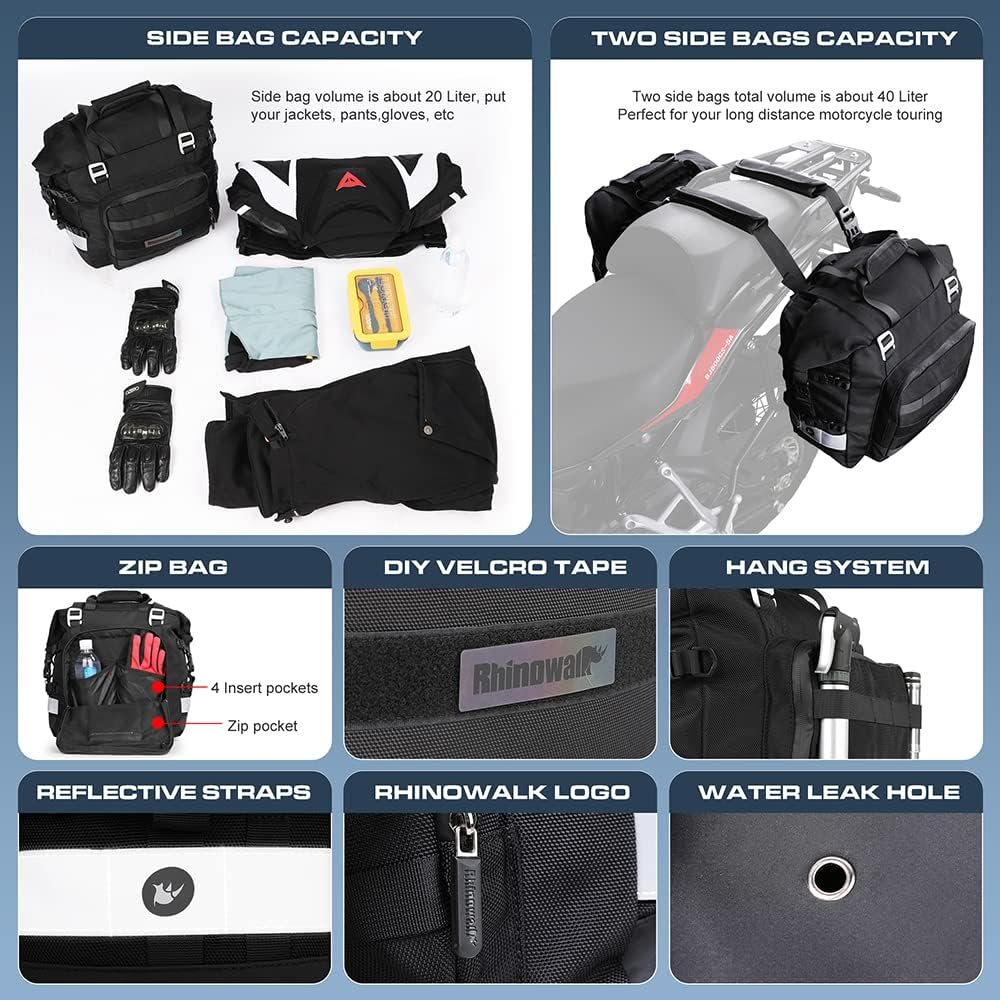 Bolso lateral para moto rhinowalk MT2040 20 litros impermeable - Imagen 10