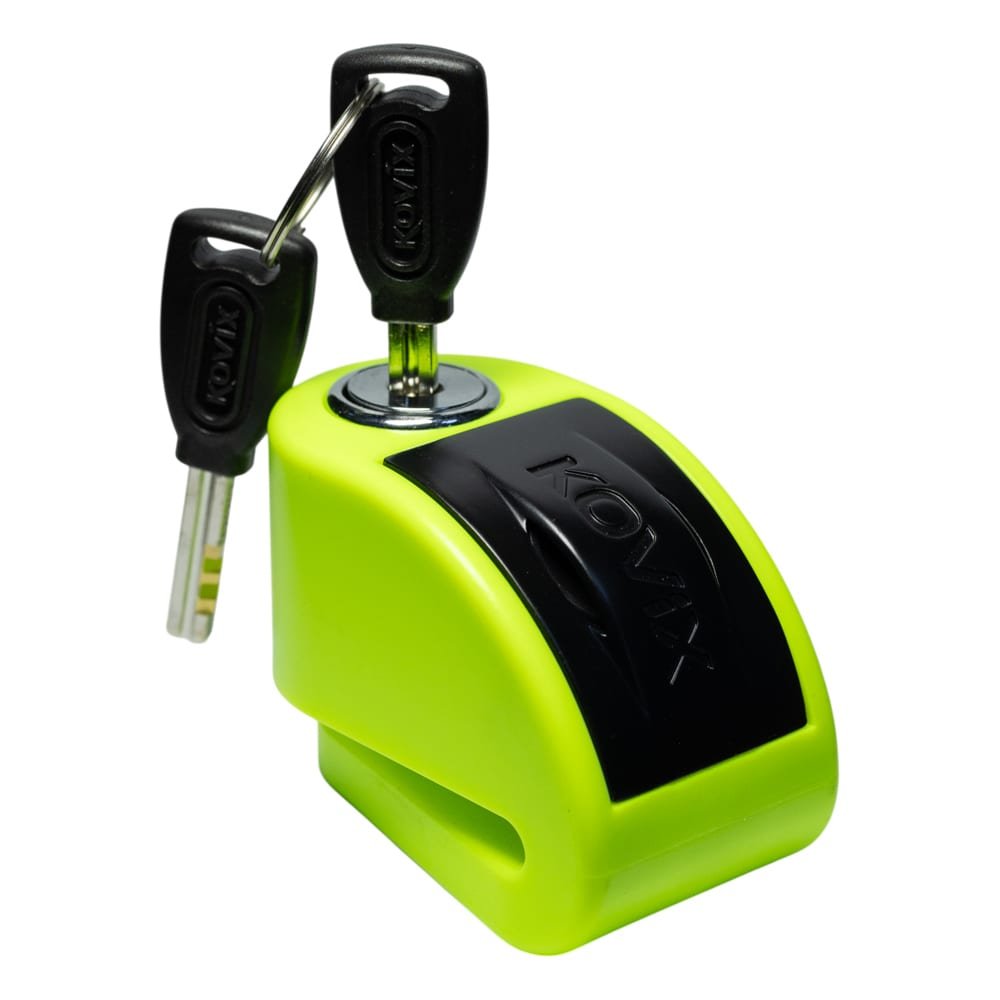 Candado disco moto kovix con alarma kt6-fo verde fluor