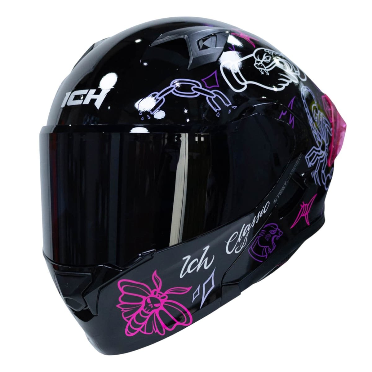 Casco moto ich 3120 tradicional lila sm abatible con sun visor certificación dot 3cv - Imagen 6