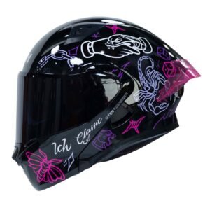 Casco moto ich 3120 tradicional lila sm abatible con sun visor certificación dot 3cv