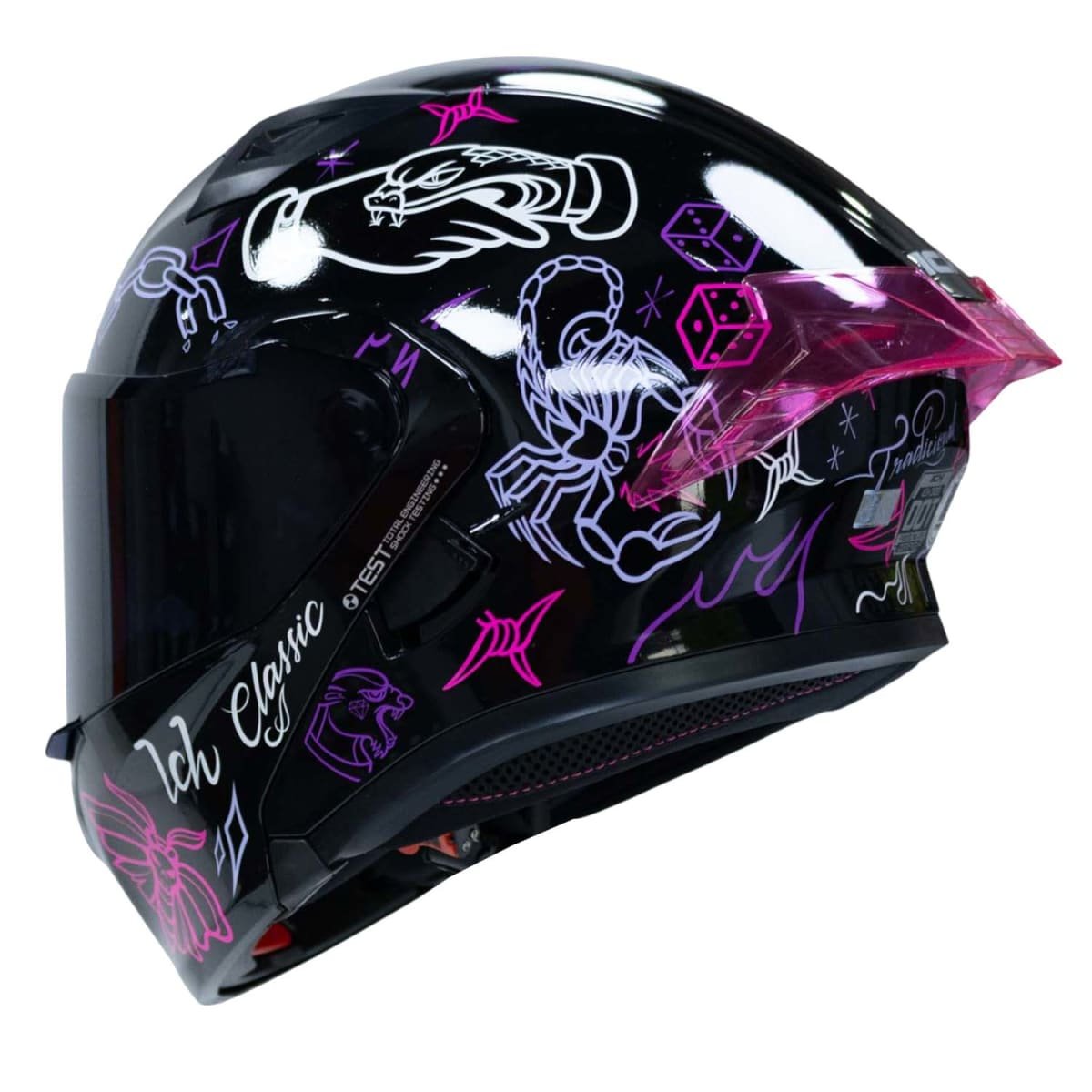 Casco moto ich 3120 tradicional lila sm abatible con sun visor certificación dot 3cv - Imagen 3
