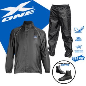 Traje impermeable xone x-316w 3 piezas para moto polyester negro