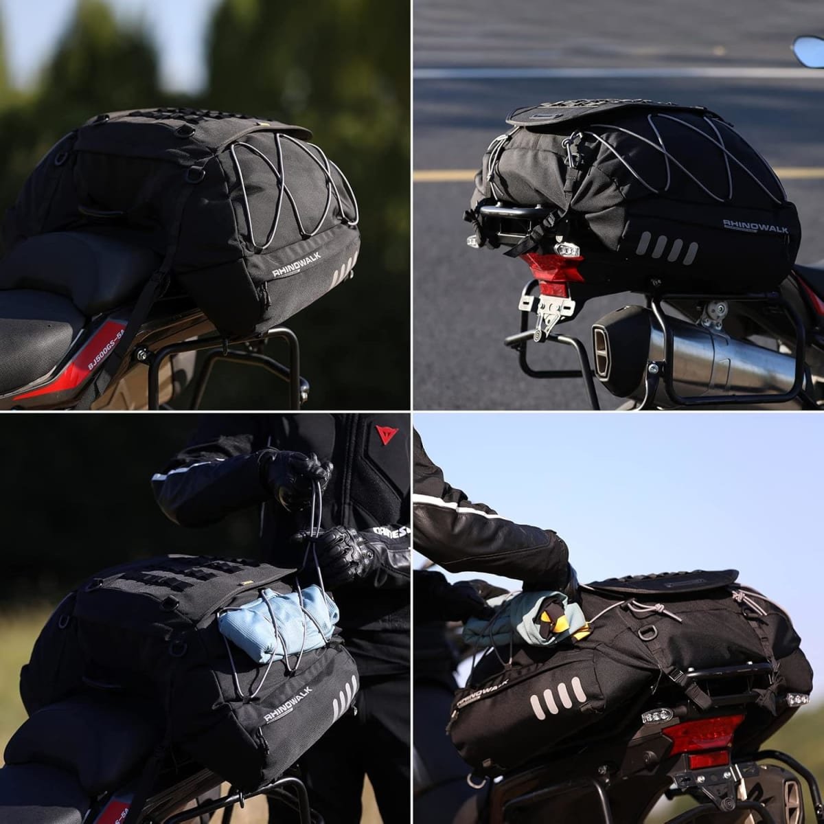 Bolso de cola para moto Rhinowalk MT3550 expandible de 35 a 50 litros impermeable - Imagen 4