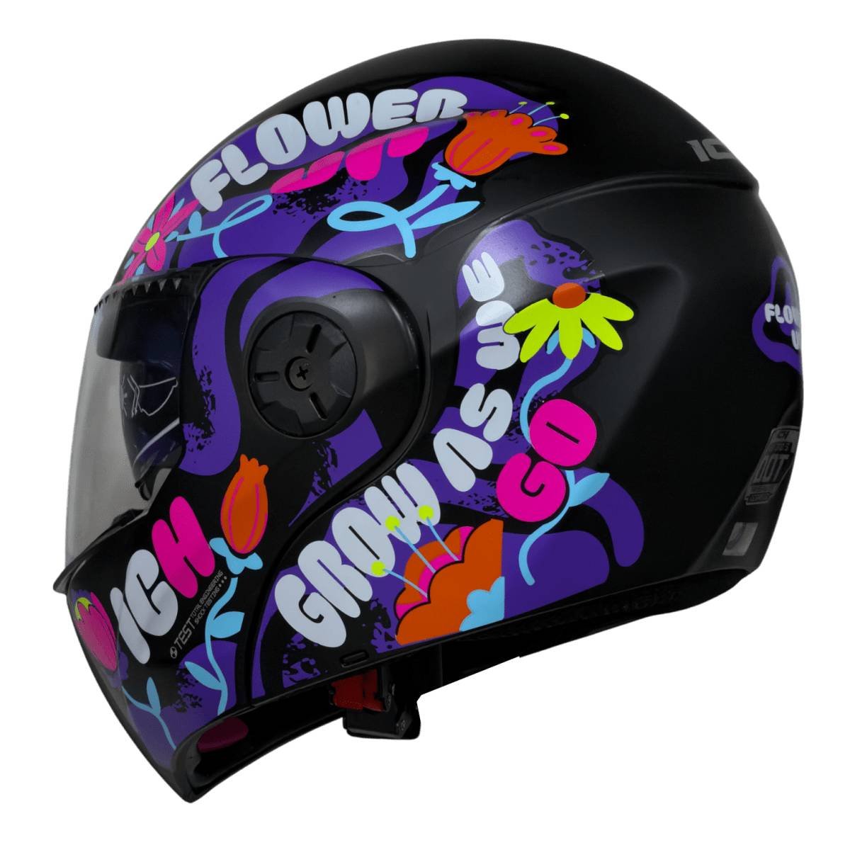 Casco moto ich 3110 jr flower up fc abatible con sun visor certificación dot - Imagen 3